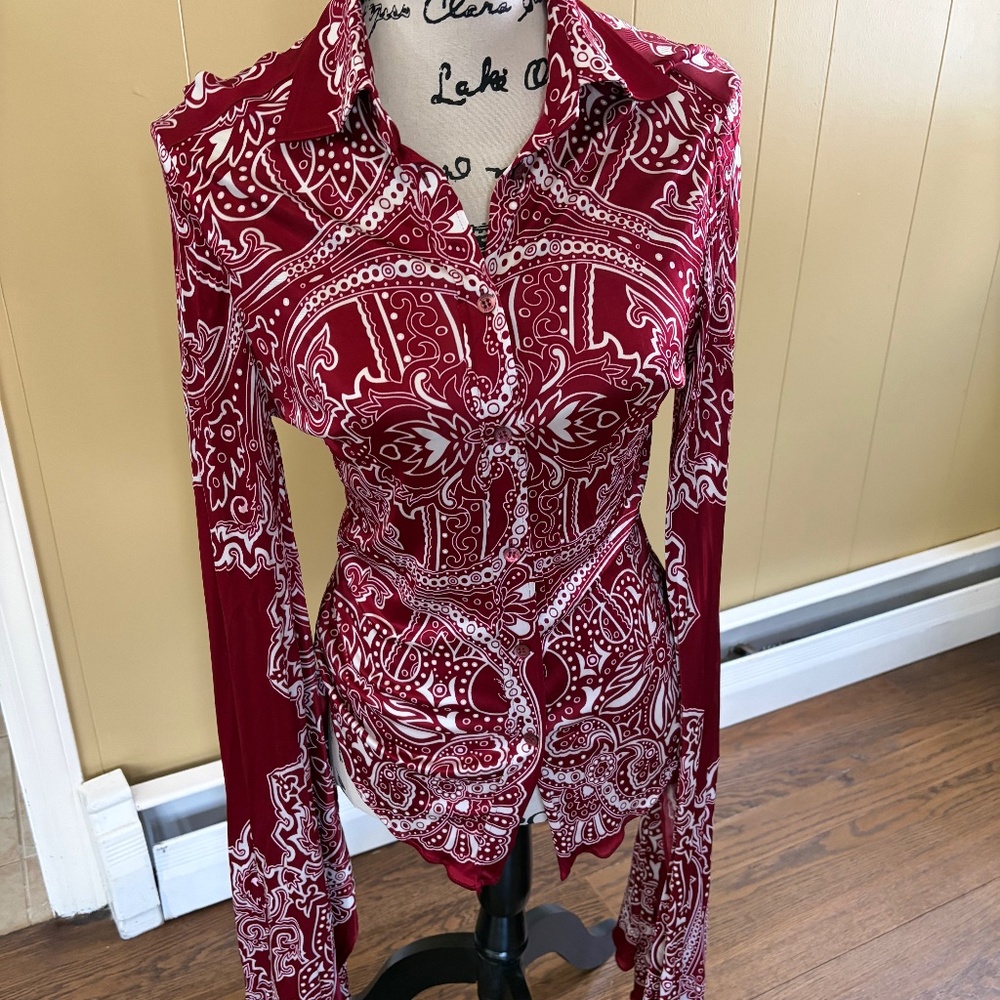Gucci paisley printed bell scarf sleeve jersey shirt